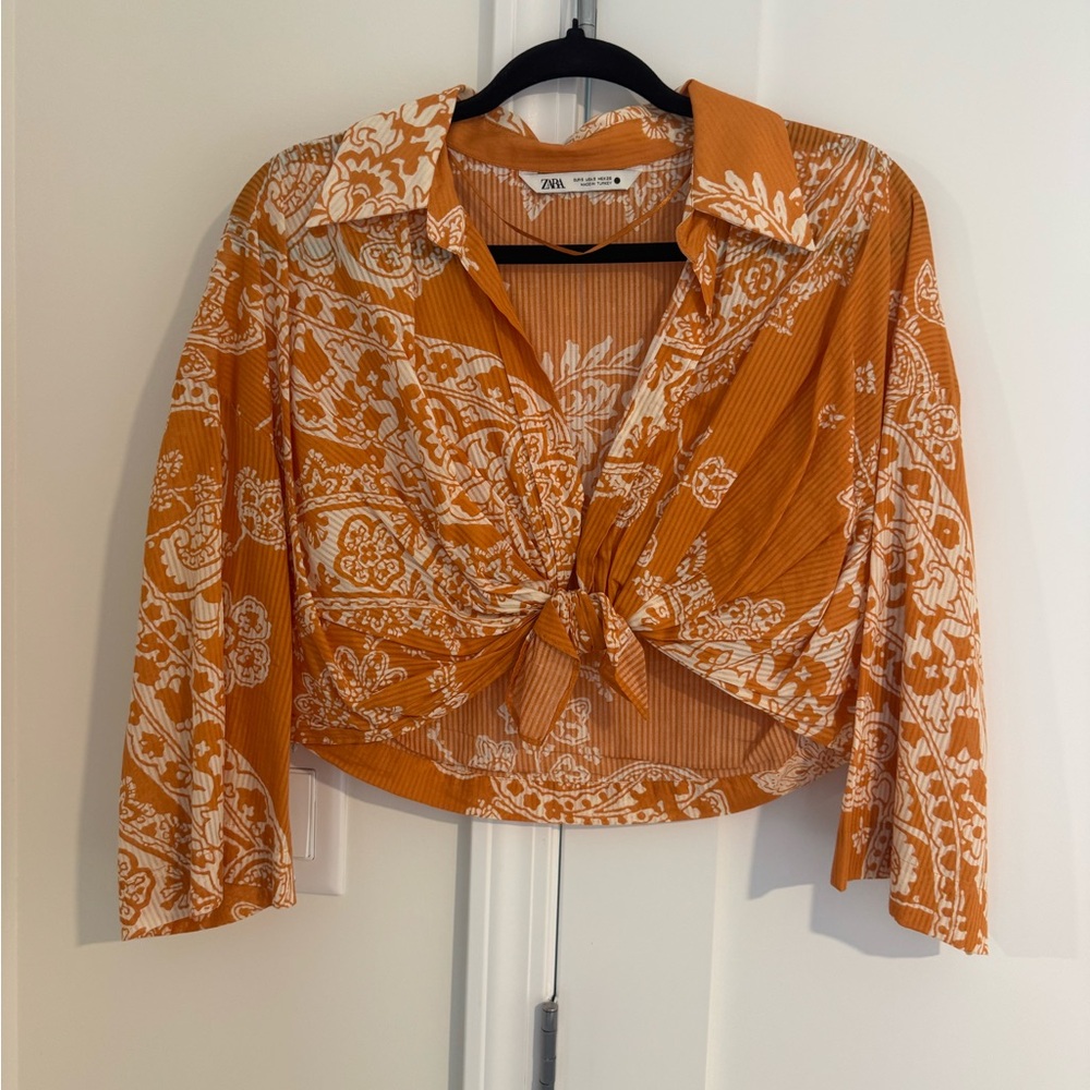 Zara Orange and White Patterned Blouse